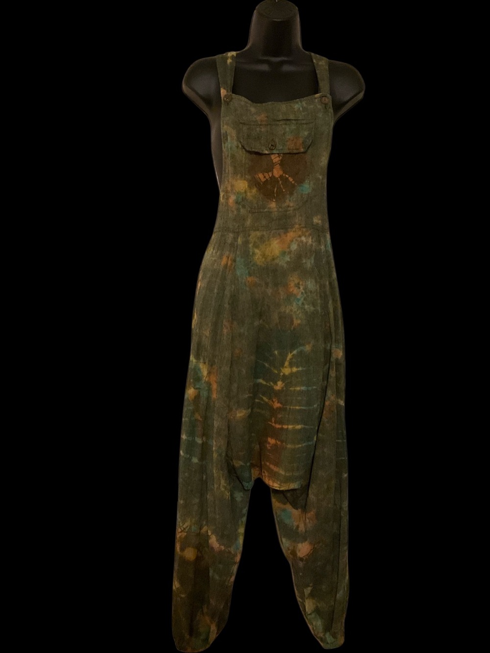 Tie-Dye Olive Green Overalls Harem Jumpsuit